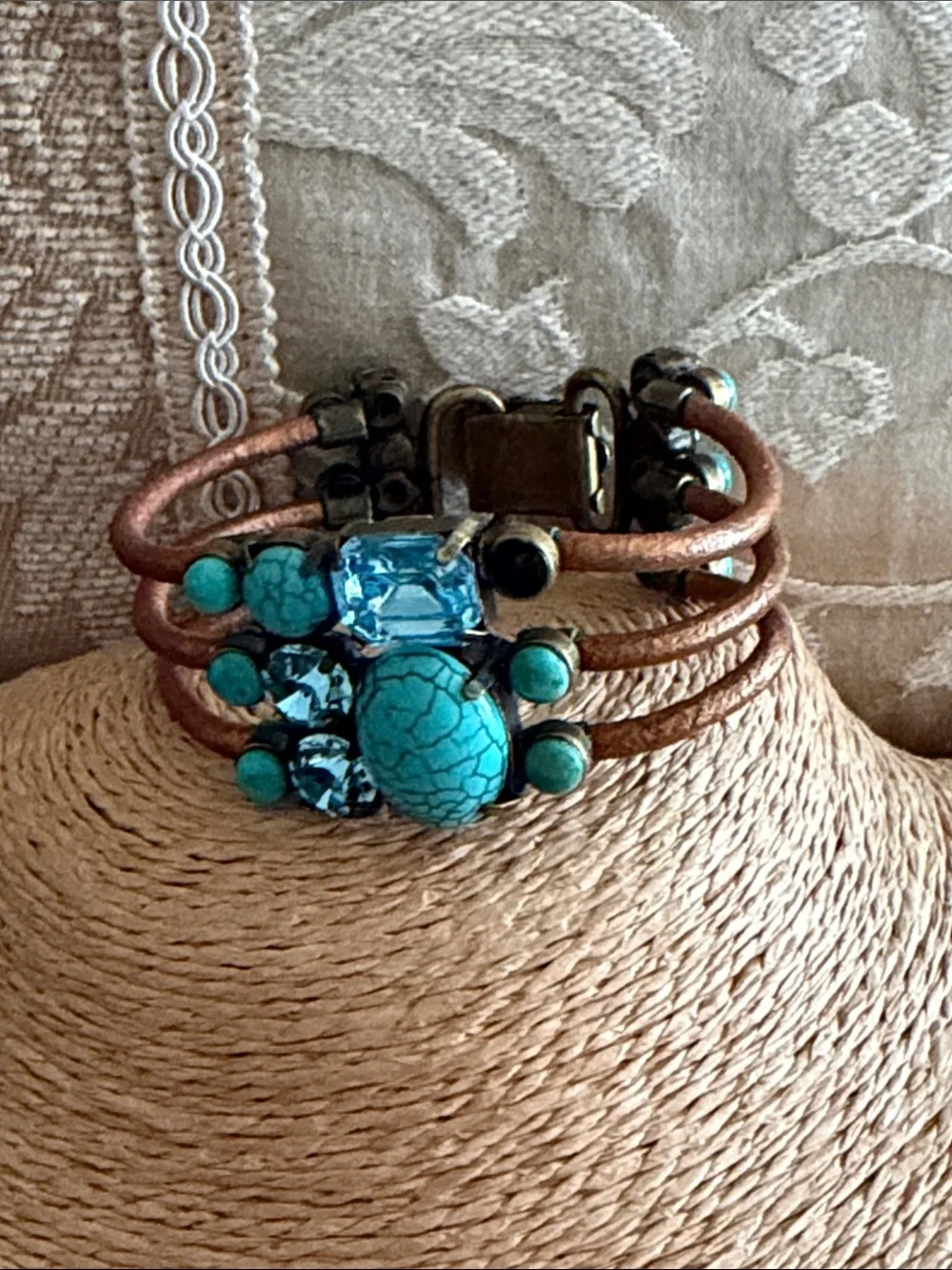 Bracelet turquoise color with blue rhinestones